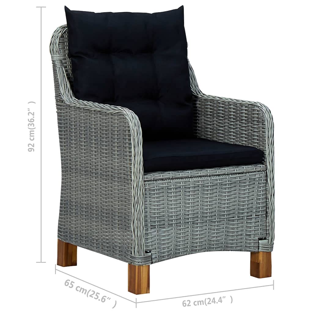 vidaXL Patio Lounge Set 3 Piece, Table and Chair for Balcony Garden, Patio Furniture with Cushions, Armchair, Modern Style, Poly Rattan Light Gray