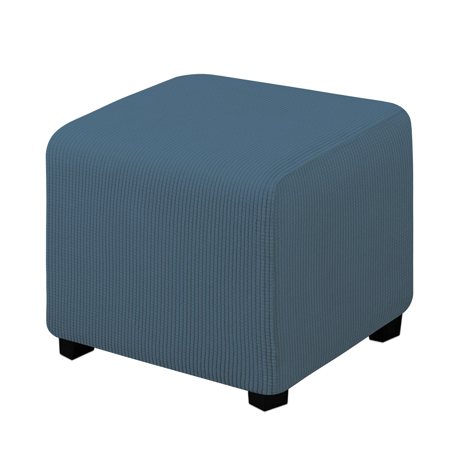 Easy-Going Stretch Ottoman Cover Folding Storage Stool Furniture Protector Soft Rectangle Slipcover With Elastic Bottom (X-Small,Bluestone)