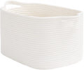 Goodpick White Woven Rope Basket with Handles, Medium Rectangle Basket for Books, Toys, Towels, Square Decorative Basket for Liv
