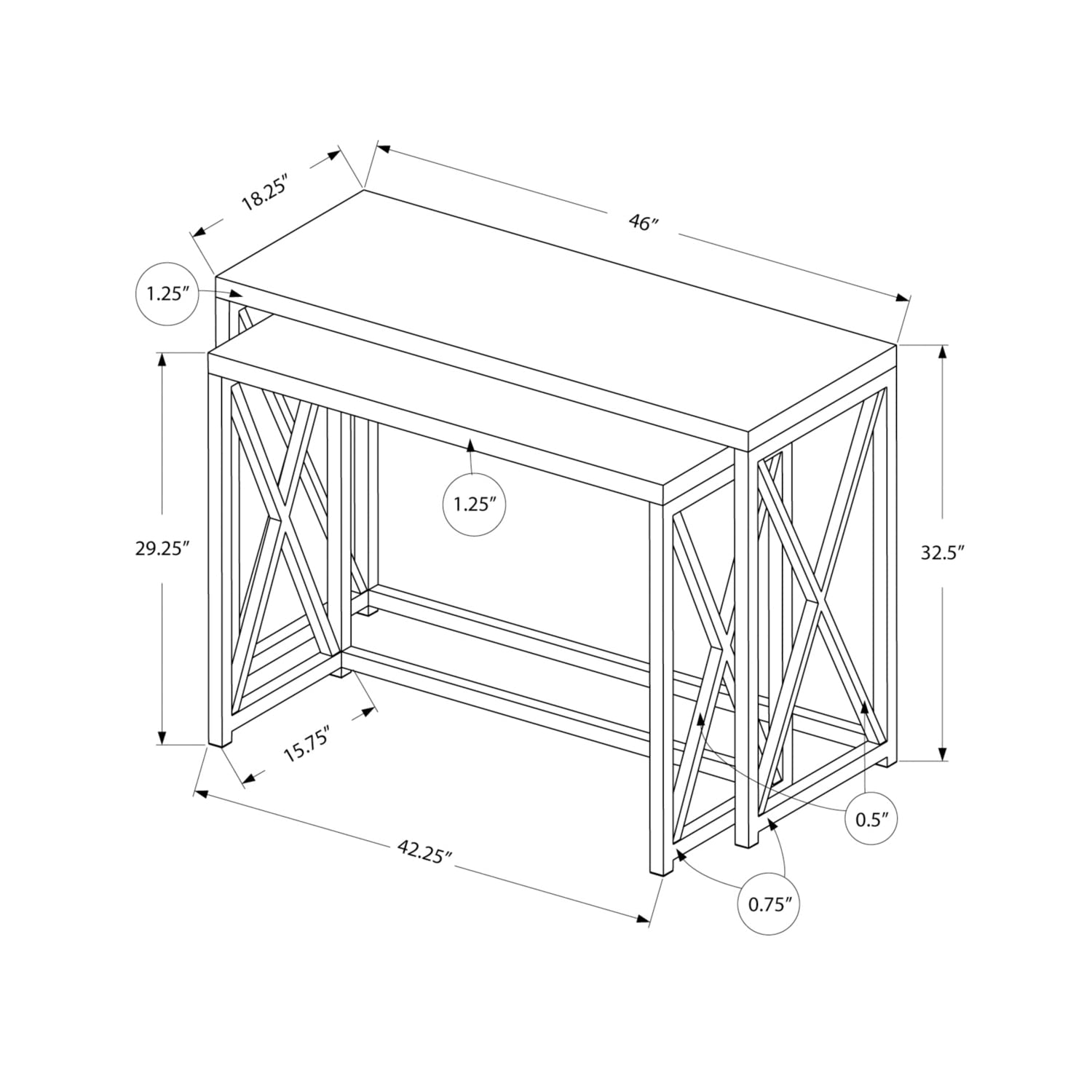 Monarch Specialties 3257 Accent Table, Console, Entryway, Narrow, 2Pcs Set, Living Room, Bedroom, Metal, Laminate, Brown, Chrome, Contemporary, Modern Table-46 Dark Taupe, 46&quot; L X 18.25&quot; W X 32.5&quot; H