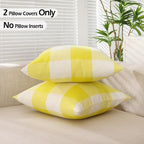 Carrie Home Yellow Buffalo Plaid Summer Outdoor Pillow Covers 18X18 Set Of 2, Yellow Checkered Decorative Couch Pillow Covers 18