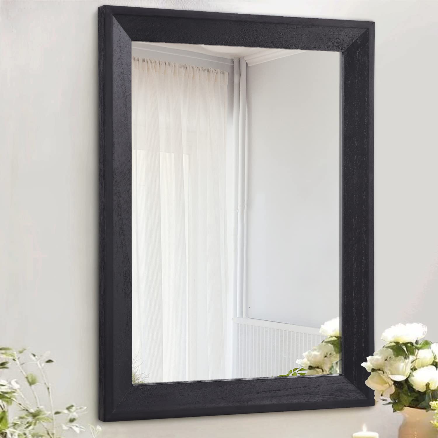 AAZZKANG Black Mirrors for Wall Rectangle Wood Framed Mirror 20''x16'' Decorative Wall Mirror for Bedroom Bathroom Living Room