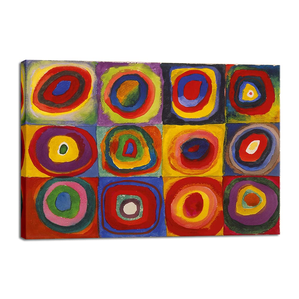 Wieco Art Squares with Concentric Circles Canvas Wall Art Print of Wassily Kandinskys Famous Paintings Abstract Wall Art for Wa
