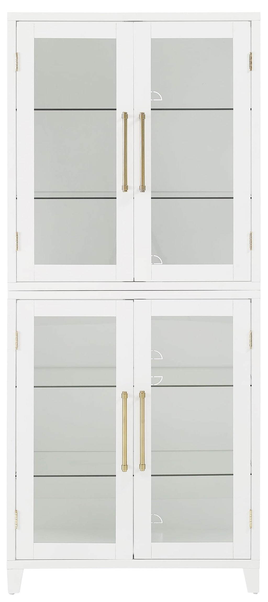 Crosley Furniture Roarke Glass Door Kitchen Pantry Storage Cabinet with Doors and Shelves, Living Room, White