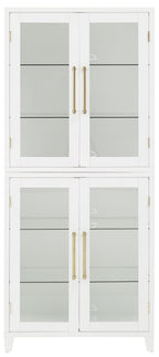 Crosley Furniture Roarke Glass Door Kitchen Pantry Storage Cabinet with Doors and Shelves, Living Room, White