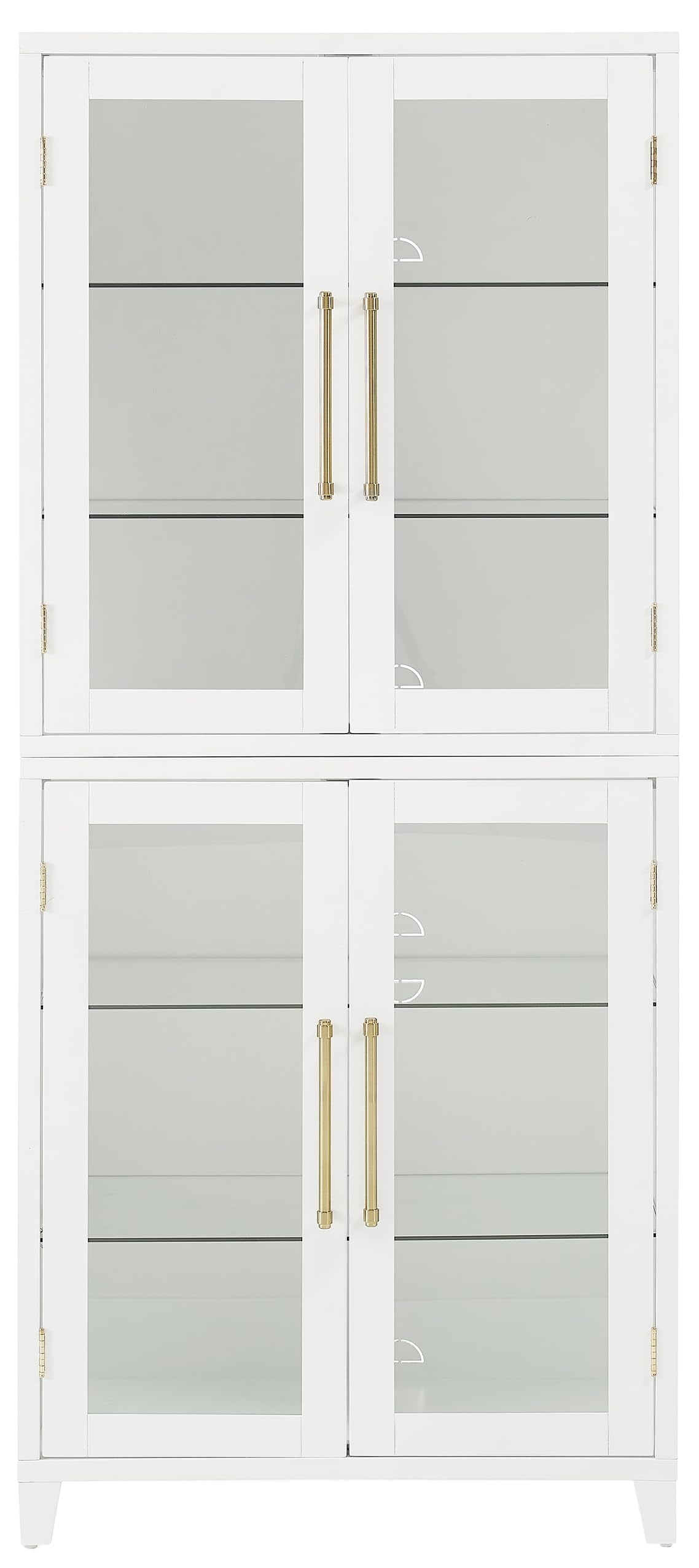 Crosley Furniture Roarke Glass Door Kitchen Pantry Storage Cabinet with Doors and Shelves, Living Room, White