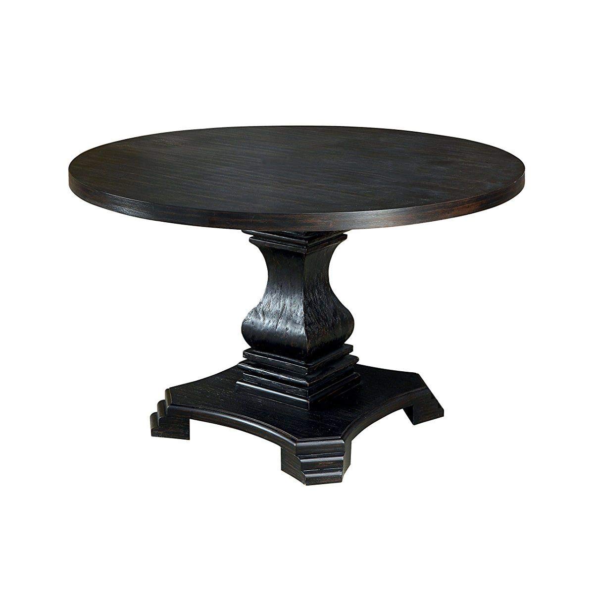 Benjara Traditional Style Wooden Round Top Dining Table With Pedestal Base, Antique Black