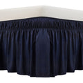 Meila Wrap Around Bed Skirt Three Fabric Sides Elastic Dust Ruffled 14 Inch Tailored Drop,Easy To Install Fade Resistant-Navy Bl