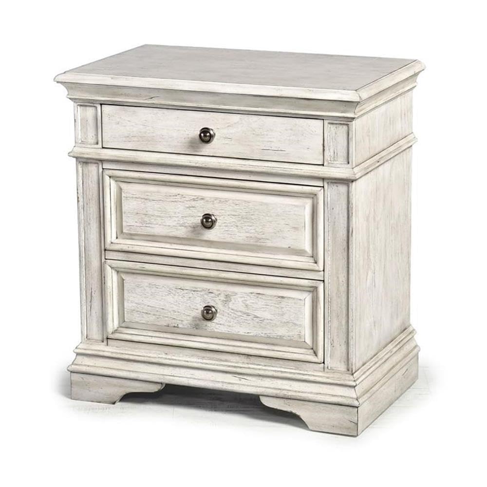 Steve Silver Furniture Highland Park Nightstand, Driftwood Finish, Nickle Hardware, 2 USB Charging Ports, 2 Full Size Drawers & 1 Half Size Drawer, Bedroom, 28&quot; L x 17&quot; D x 29.5&quot; H, White