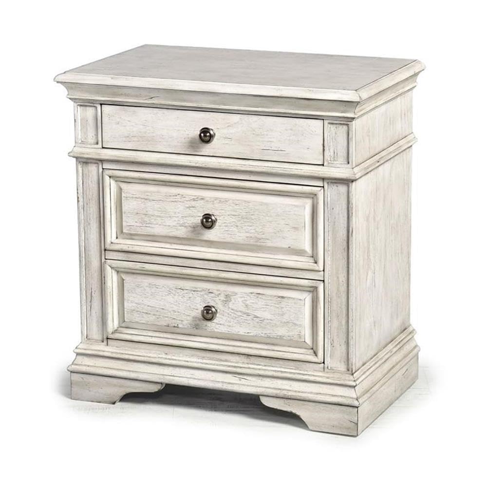 Steve Silver Furniture Highland Park Nightstand, Driftwood Finish, Nickle Hardware, 2 USB Charging Ports, 2 Full Size Drawers & 1 Half Size Drawer, Bedroom, 28" L x 17" D x 29.5" H, White