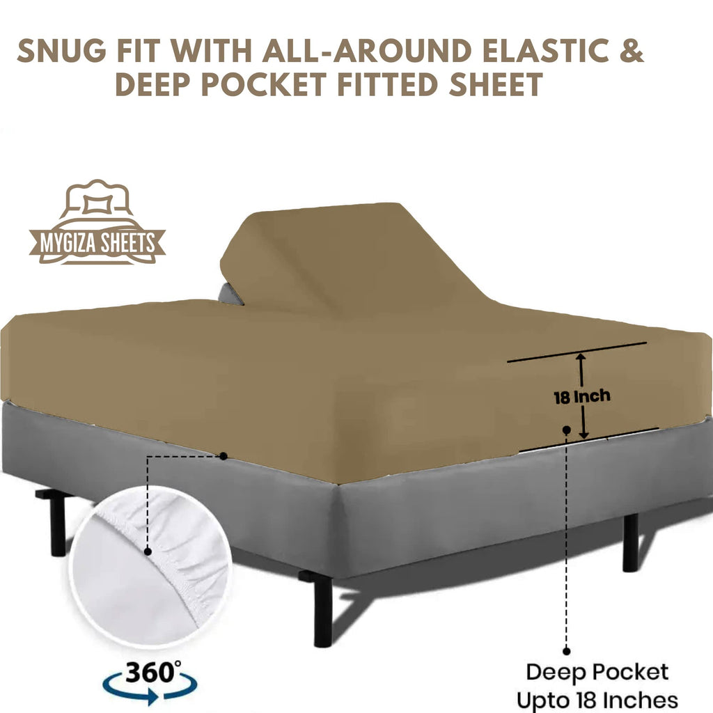Flex Head King Sheets Sets For Adjustable Beds-Top Split King Sheets Sets (4 Pcs) King 34 Inch Down Sheets Taupe 15-18 Inch Deep Sheets