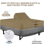 Flex Head King Sheets Sets For Adjustable Beds-Top Split King Sheets Sets (4 Pcs) King 34 Inch Down Sheets Taupe 15-18 Inch Deep Sheets