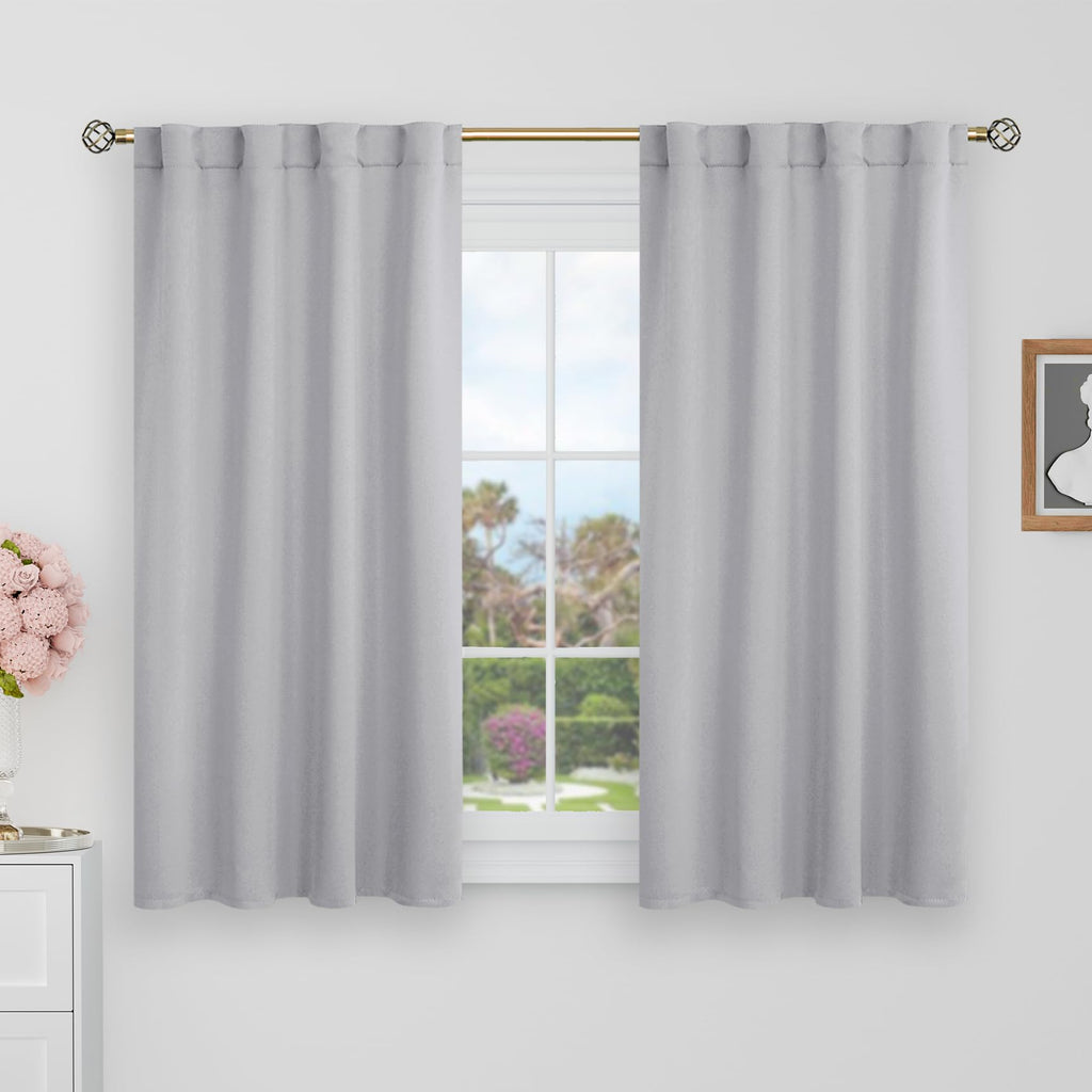 Bgment 40 Inch Length Blackout Curtains For Cafe - 38 X 40 Inch Short Curtains Rod Pocket And Back Tab Thermal Insulated Room Darkening Curtains For Kitchen Bathroom, 2 Window Panels, Light Grey
