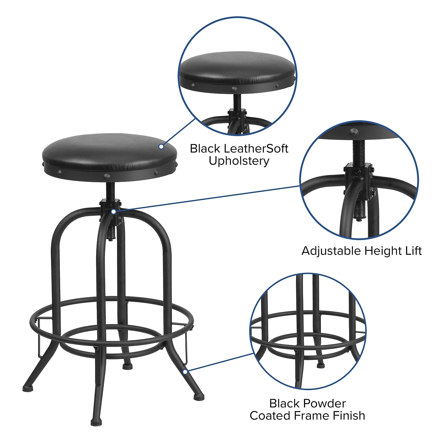 Flash Furniture Carrington 30'' Barstool With Swivel Lift Black Leathersoft Seat