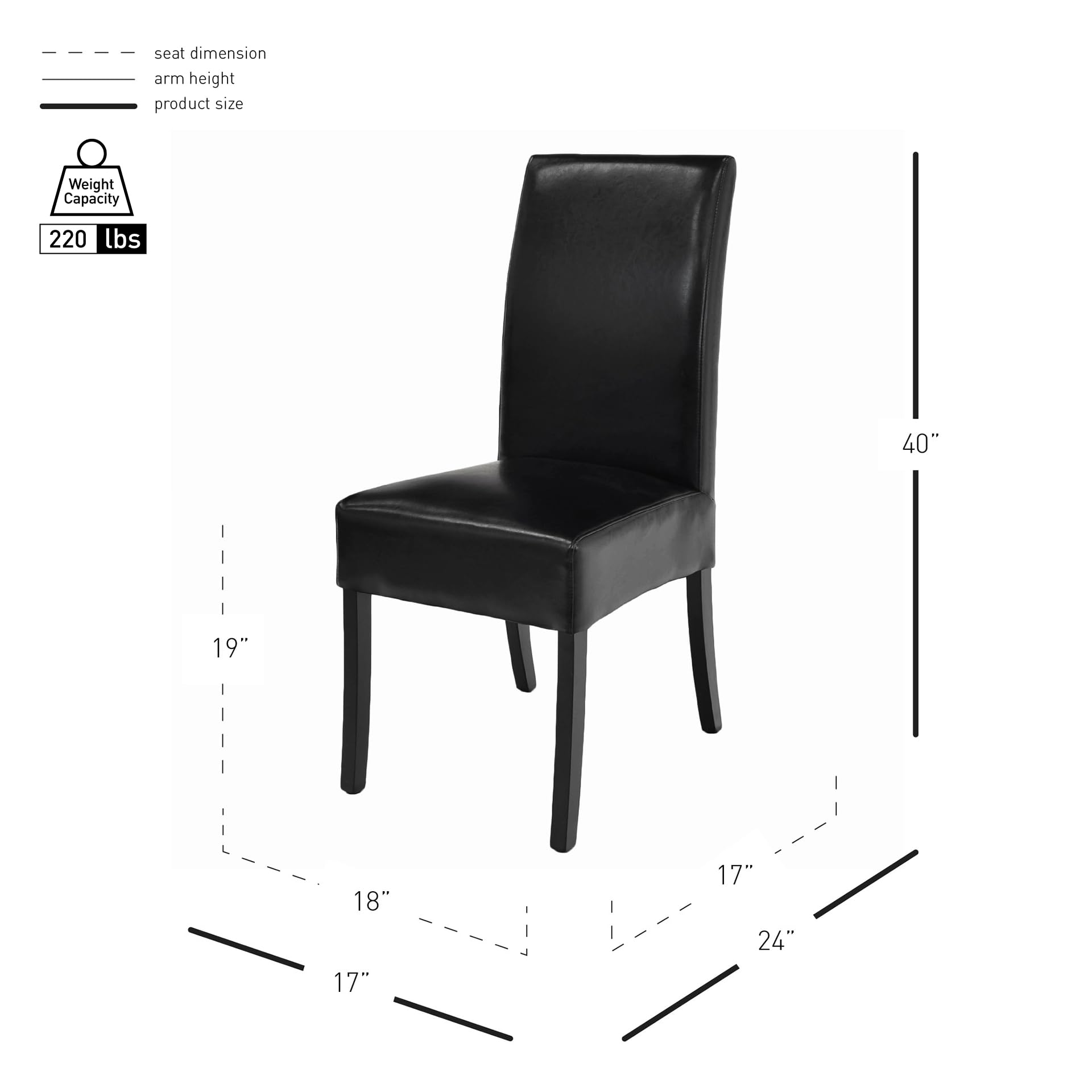 New Pacific Direct Valencia Bicast Leather, Set Of 2 Dining Chairs, Black