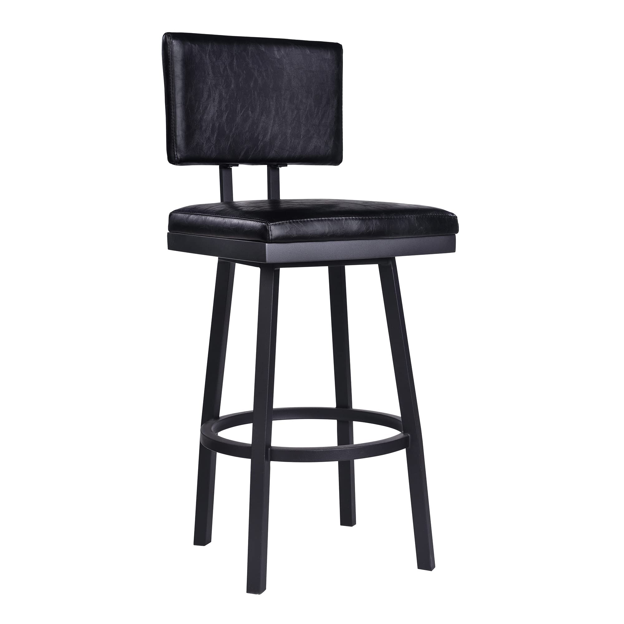 Benjara Bm236920 26 In. Lumbar Back Faux Leather Barstool With Stainless Steel Legs, Black