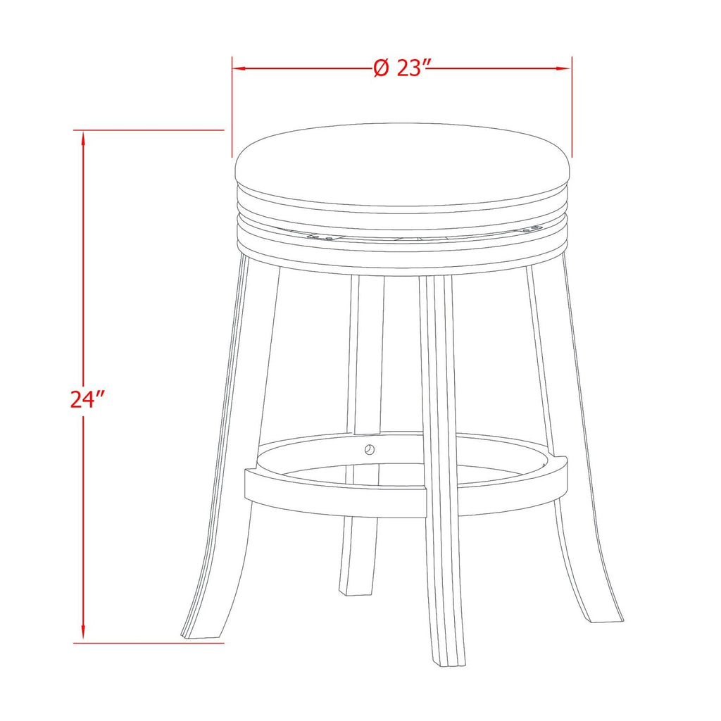 East West Furniture Dvs024-112 Devers Counter Stool Bar Chair - Round Shape Brown Roast Pu Leather Upholstered Pub Height Backless Chairs, 24 Inch Height, Black