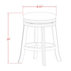 East West Furniture Dvs024-112 Devers Counter Stool Bar Chair - Round Shape Brown Roast Pu Leather Upholstered Pub Height Backless Chairs, 24 Inch Height, Black