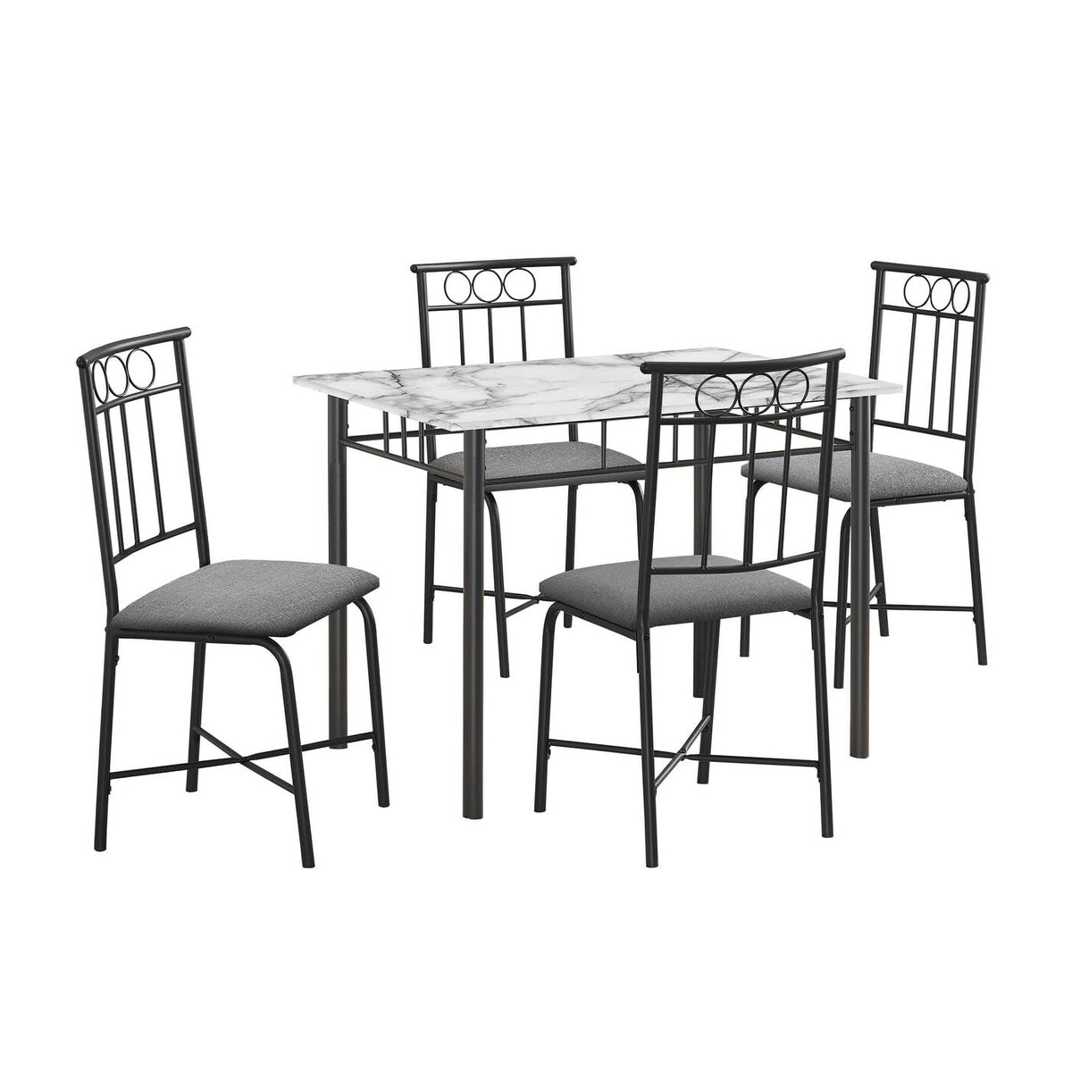 Monarch Specialties 1014 Table, 5pcs, Small, 40' Rectangular, Kitchen, White Marble Look Laminate 5 Piece Dining Set, 39.75' L x 27.5' W x 30' H