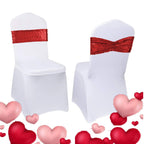 Eternal Beauty Set Of 20 Sequin Chair Sashes Red Chair Sashes For Wedding Valentine'S Day Hotel Party Banquet Chairs Decorations