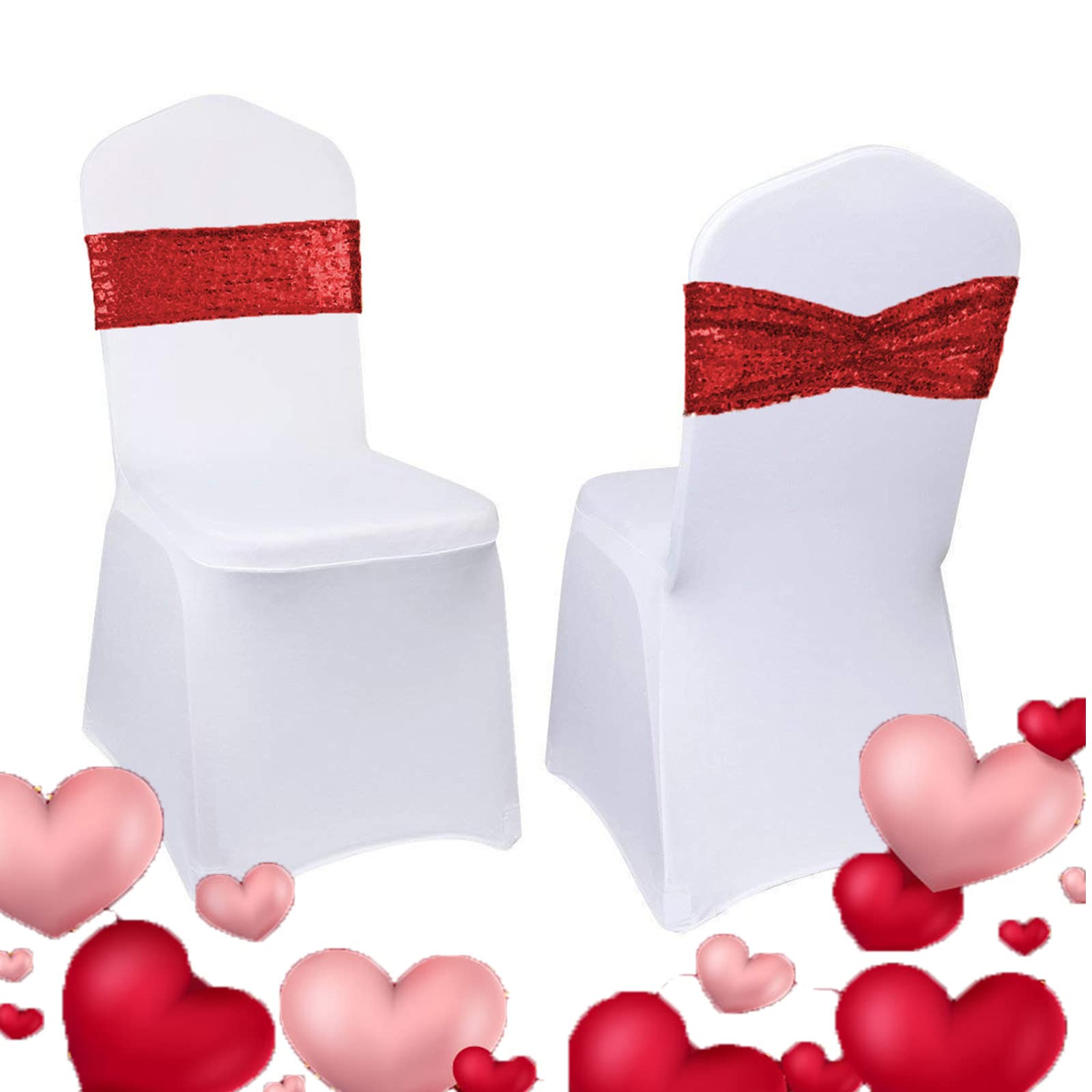 Eternal Beauty Set Of 20 Sequin Chair Sashes Red Chair Sashes For Wedding Valentine'S Day Hotel Party Banquet Chairs Decorations