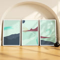 SoulAbiti Pastel Mint Dreamy Landscapes set of 3 Framed Wall Print 12x18 inch White Frame PlexiGlass Abstract Art ready to hang
