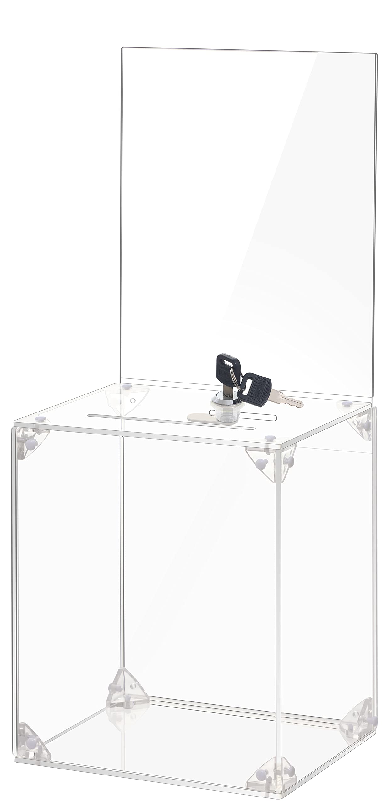 Kyodoled Large Acrylic Donation Box,High Suggestion Box With Slot And Key Lock,Clear Ballot Box With 6'X8' Sign Holder Storage