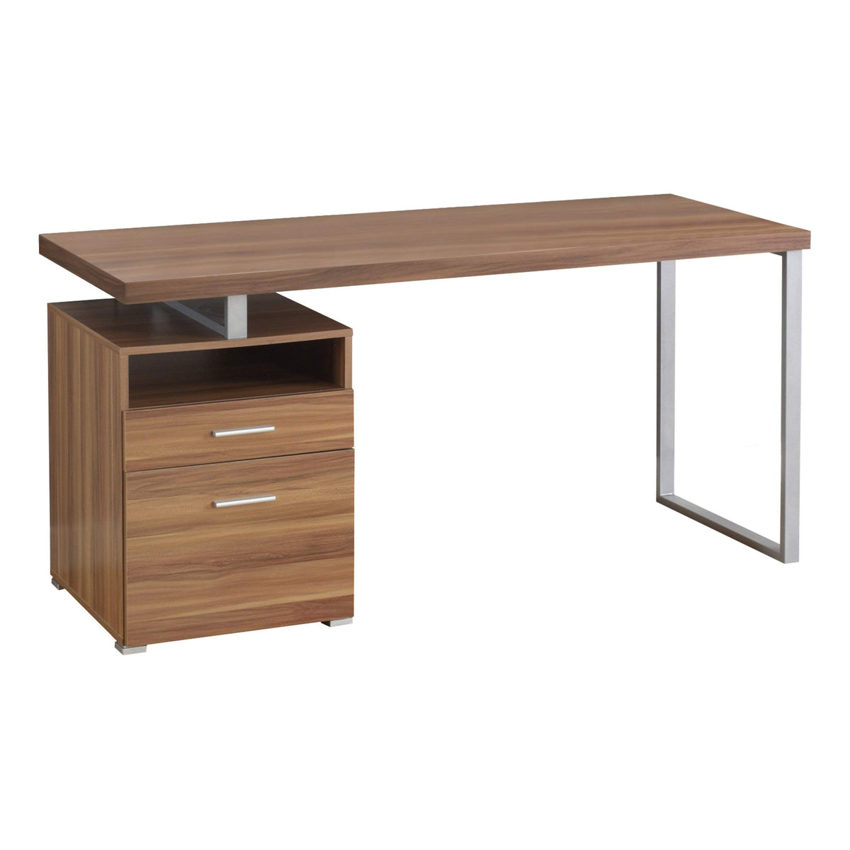 HomeRoots Decor 23.75-inch x 60-inch x 30-inch Walnut, Silver, Particle Board, Hollow-Core, Metal - Computer Desk