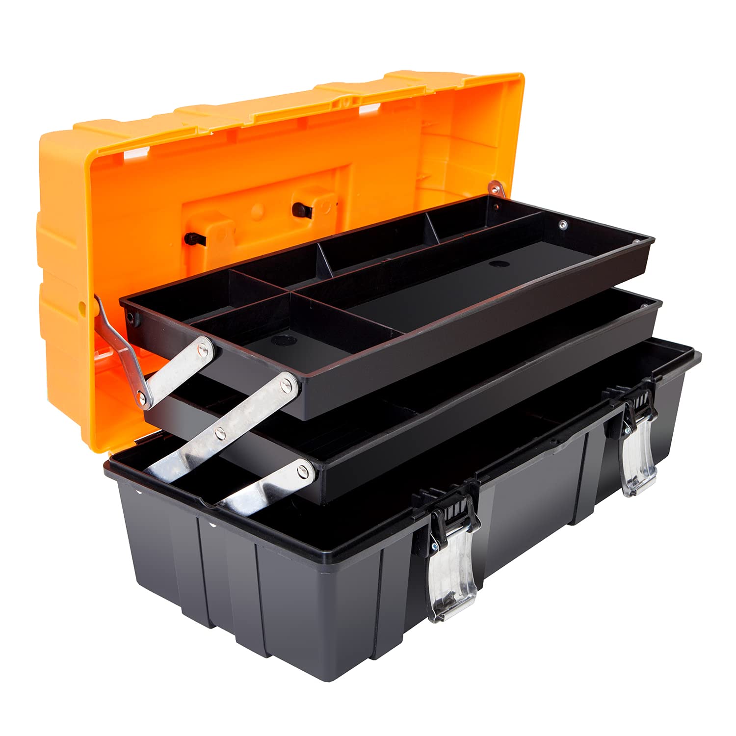 Torin 17-Inch Plastic Tool Box,3-Tiers Multi-Function Storage Portable Toolbox Organizer, Blackorange Atrjh-3430T