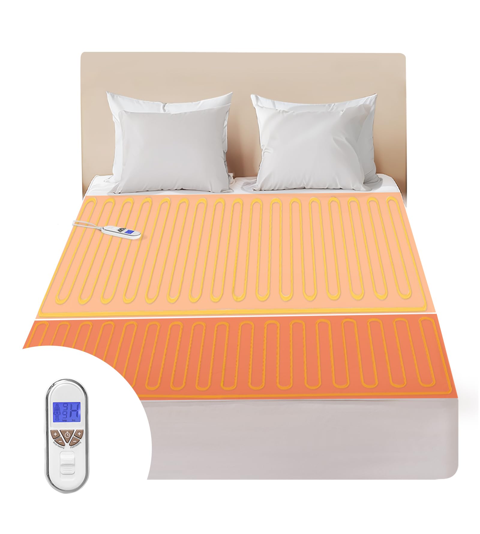 Bwarm Premium Multi-Zone Electric Heated Mattress Pad Twin Size, 39' X 75', 9 Heat Settings, 1-12 Hours Auto Off, Individual B