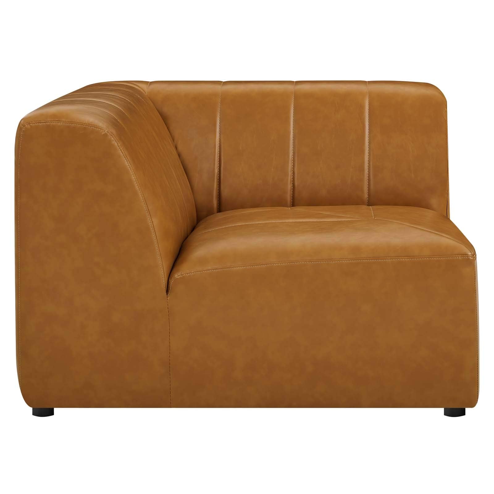 Modway Bartlett Channel Tufted Vegan Leather, Corner Chair, Tan