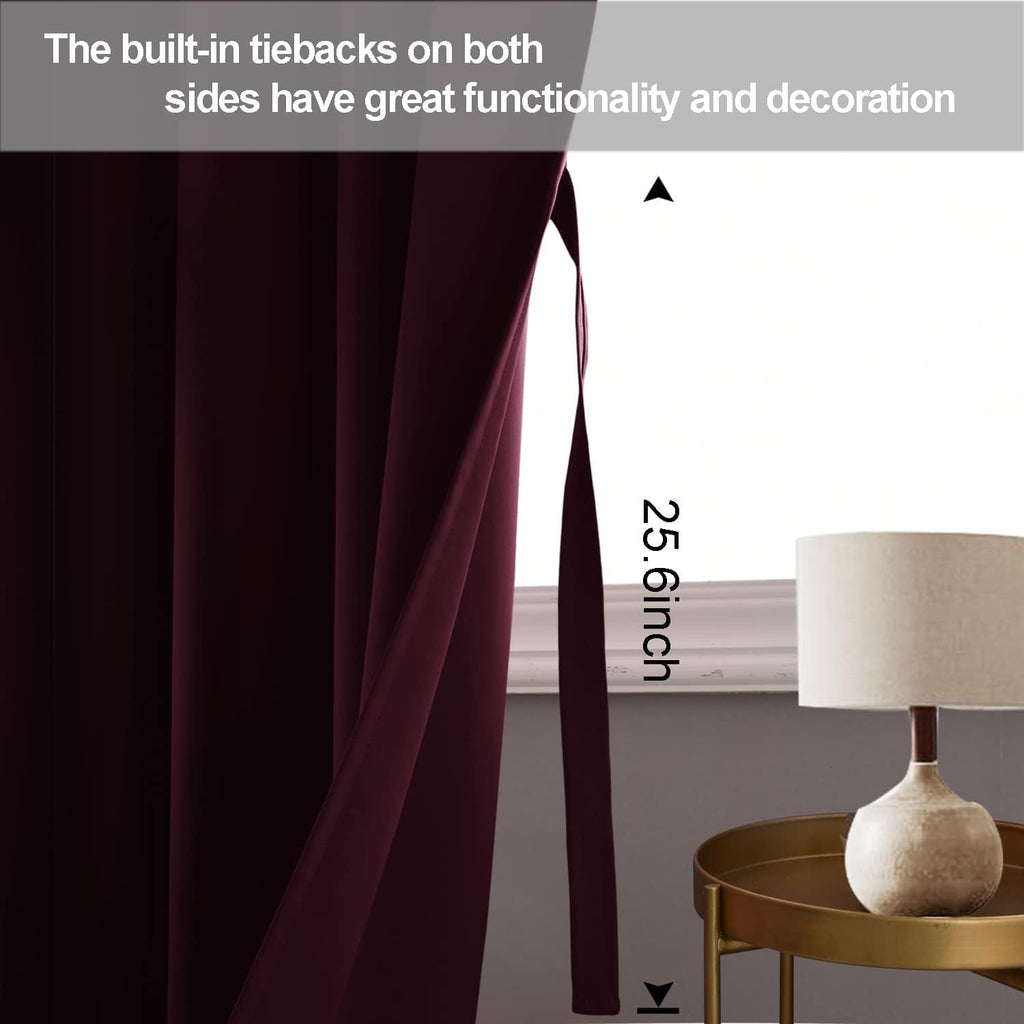 Jiuzhen Burgundy Blackout Curtains For Bedroom - Light Blocking And Noise Reducing Grommet Curtains For Living Room Darkening Curtains, Set Of 2 Window Curtain Panels, 38 X 72 Inch Length
