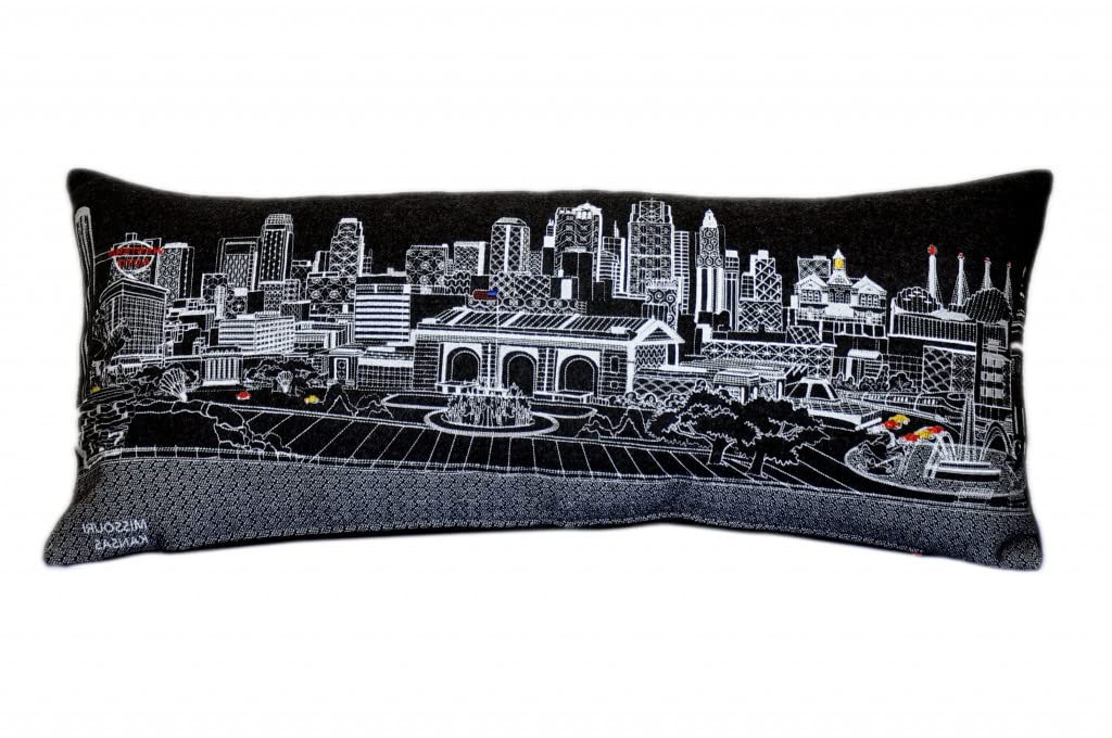 HomeRoots Grey 35' Black Kansas City Nighttime Skyline Lumbar Decorative Pillow
