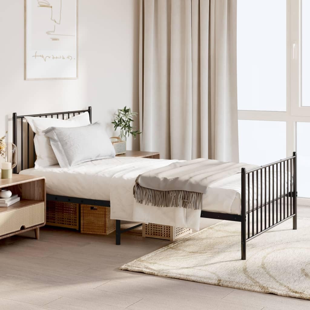 vidaXL 12-Inch Black Metal Twin Bed Frame with Headboard & Footboard, Heavy-Duty Construction with Under-Bed Storage for Modern Bedroom, No Box Spring Needed & Easy Assembly, No Mattress