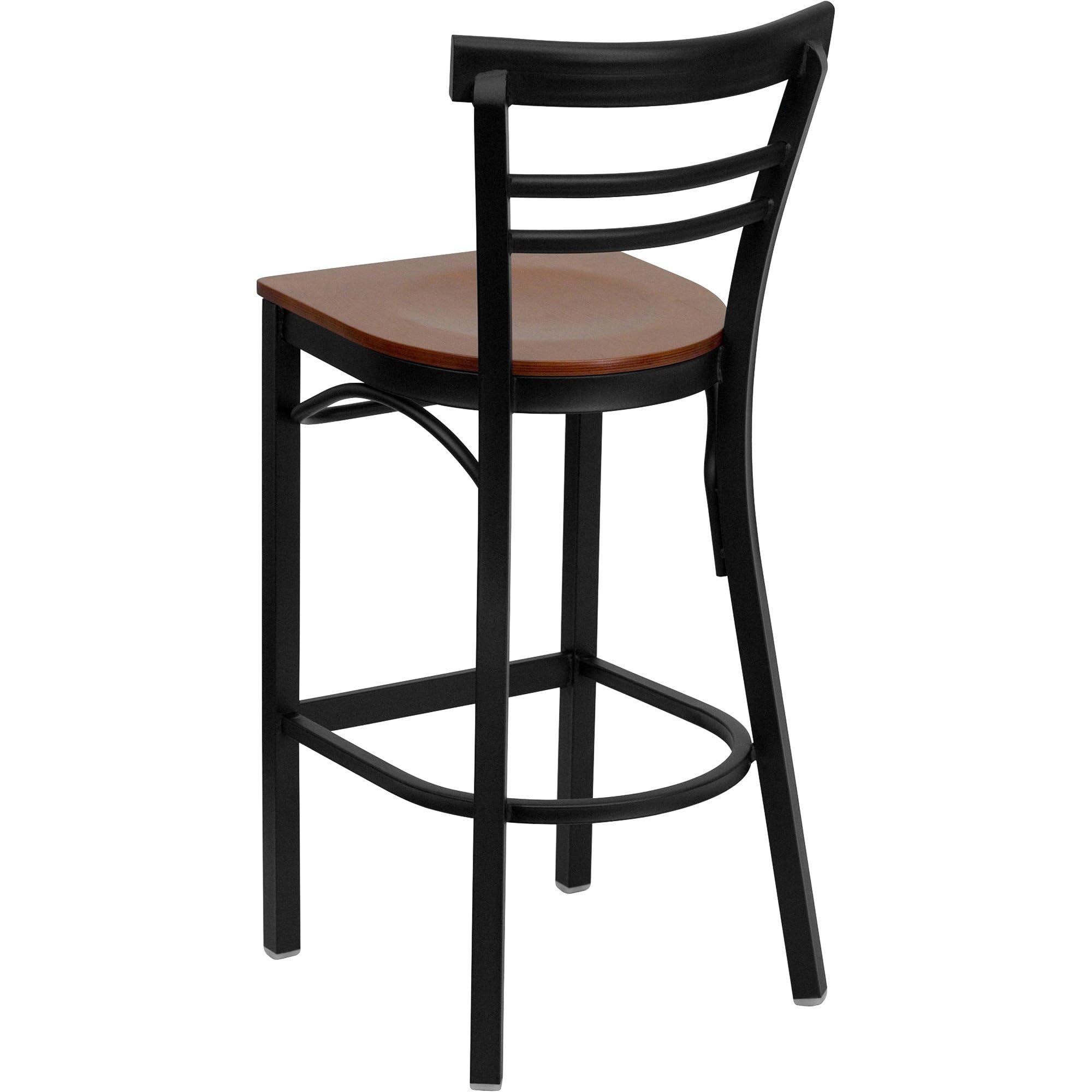 Flash Furniture HERCULES Series Black Two-Slat Ladder Back Metal Restaurant Barstool - Cherry Wood Seat