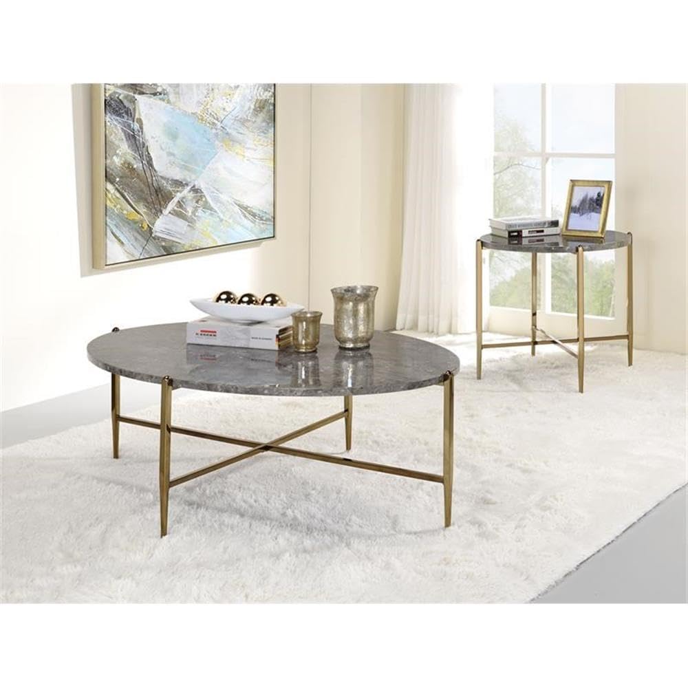 Acme Tainte Oval Faux Marble Top Coffee Table - Thumbnail 2