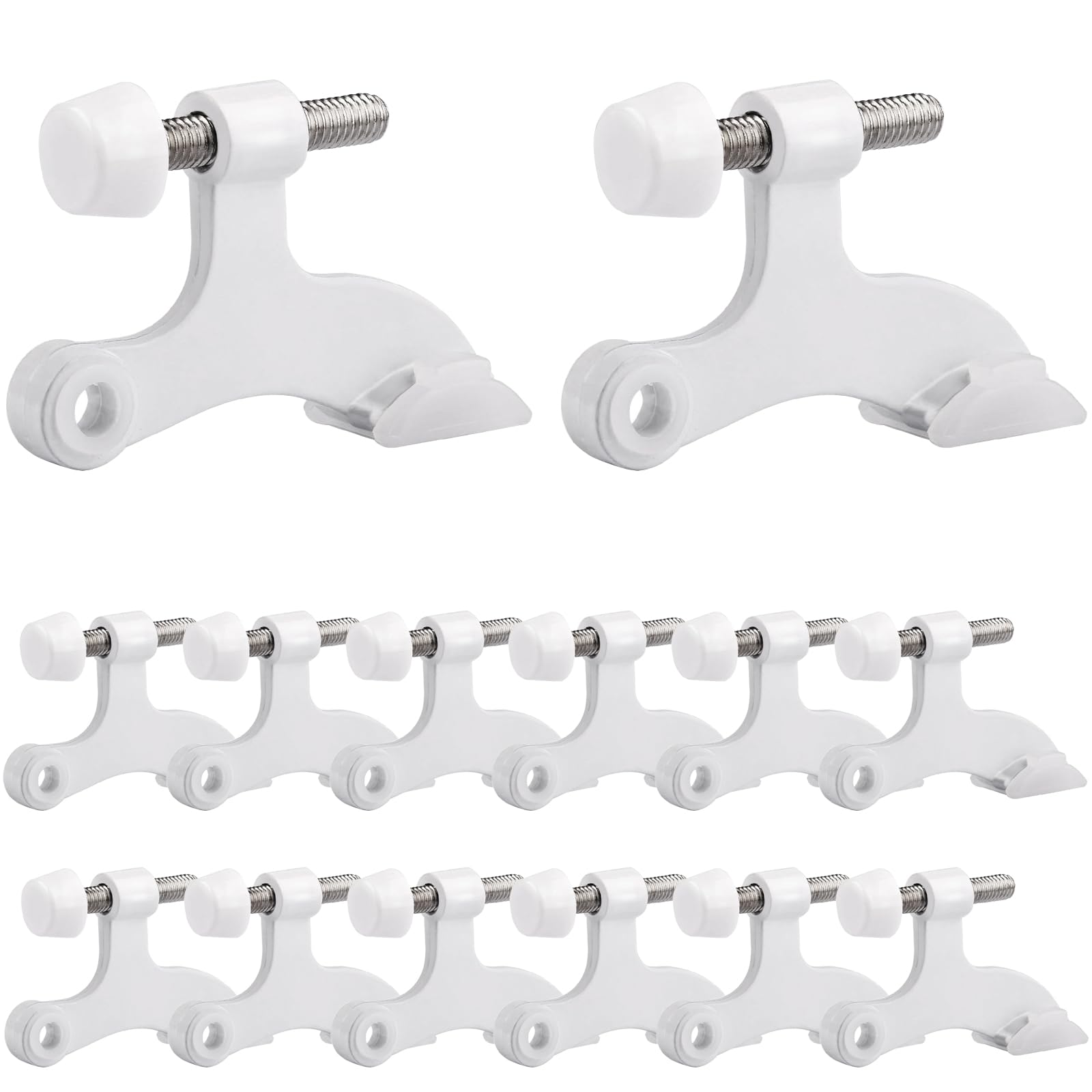 Obtanim 12 Pack Hinge Pin Door Stopper Heavy Duty Metal Adjustable Door Stops With Rubber Bumper Tips (White)