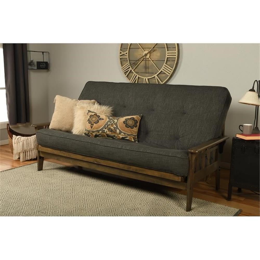 Kodiak Tucson Queen Futon Frame and Mattress Set - Wood Futon with Mattress Included in Charcoal Color