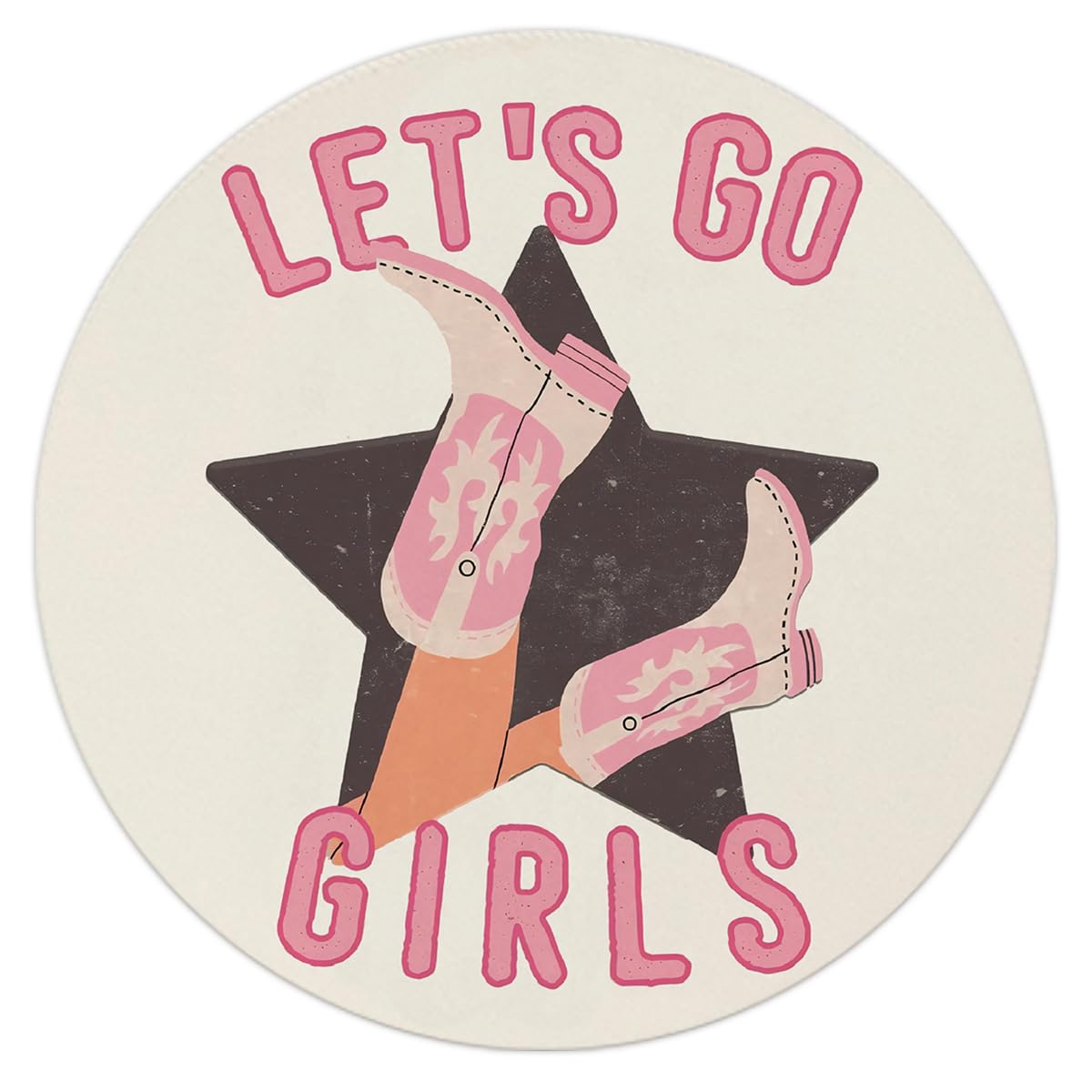 QUICQOD Pink Cowgirl Mouse Pad,Preppy Boots Round Mouse Pad,Let s Go Girls,Trendy Non-Slip Rubber Base Mousepads for Home Office