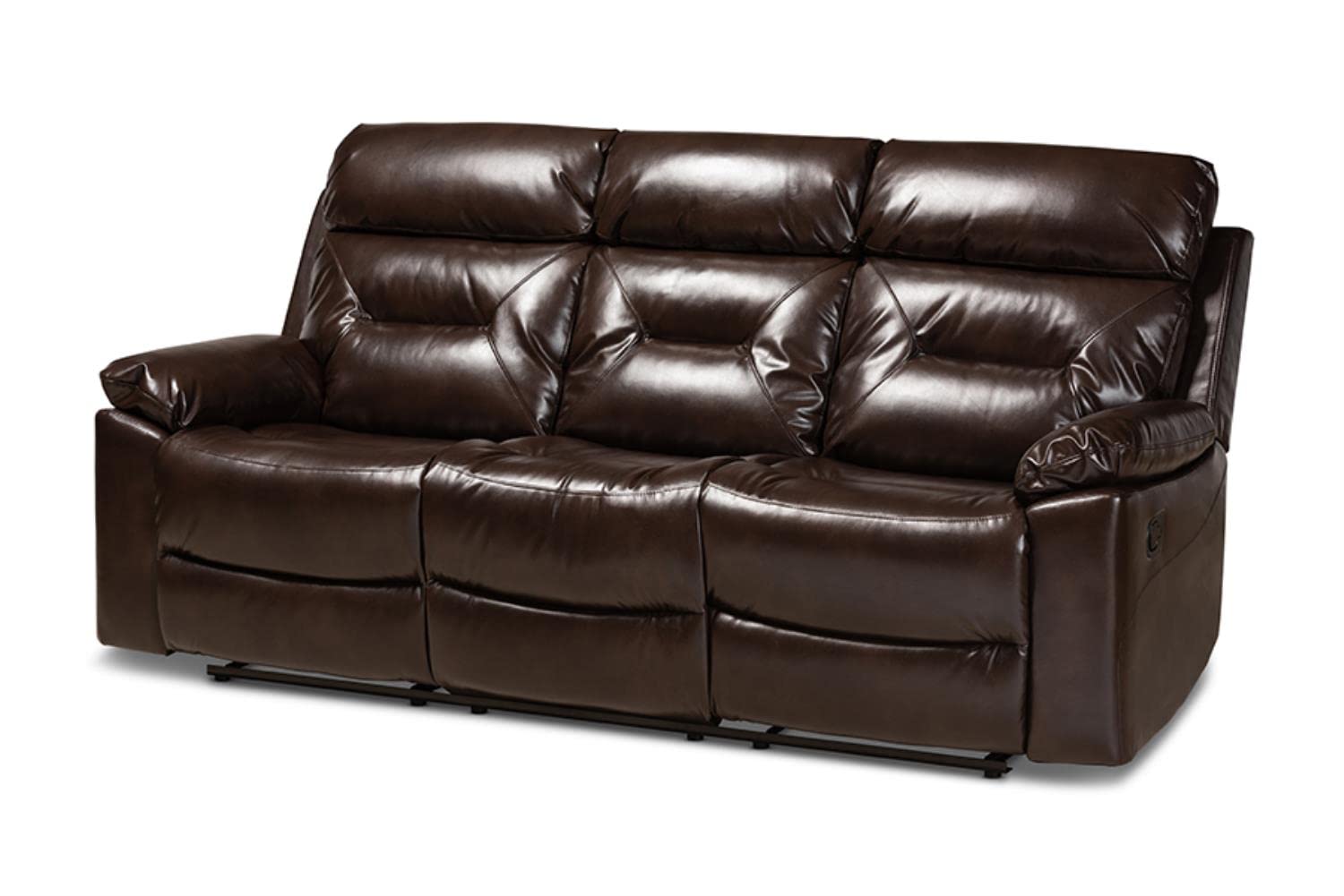 Baxton Studio Byron Dark Brown Faux Leather 3-Seater Reclining Sofa