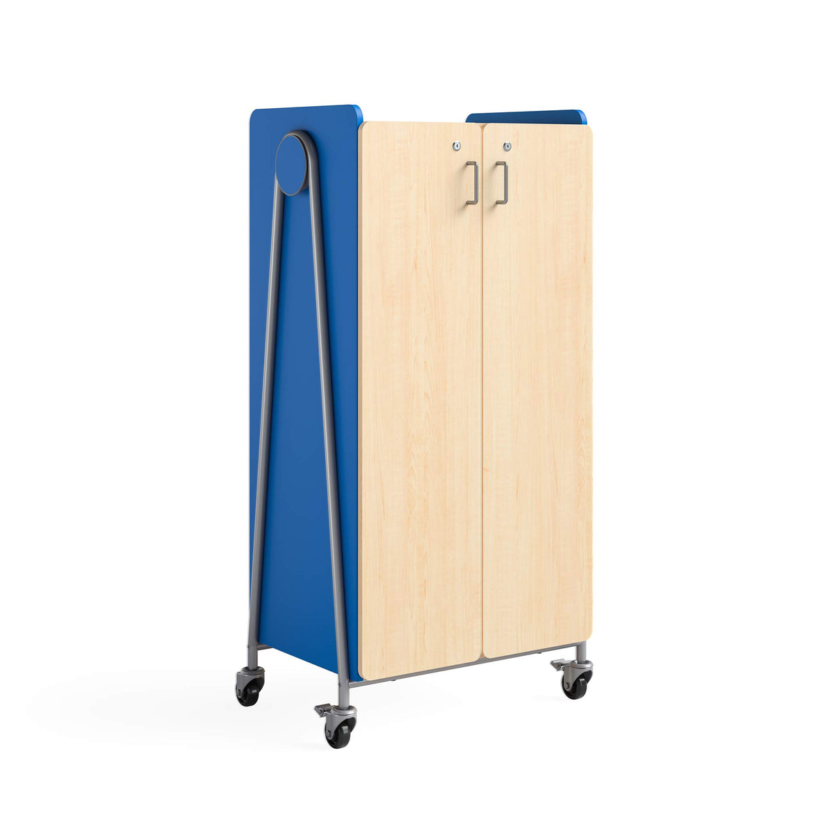 Safco Products 3935EBU Whiffle Typical 15, Double Column 14-Tote 2-Shelf Doored Rolling Storage Cart with Magnetic Dry-Erase Back, Electric Blue, 60&quot; H, Tall