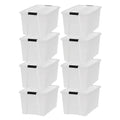 IRIS USA 72 QT Plastic Storage Box with Lid and Latches  8 Pack  BPAFree, Discreet Organizing Solution, Durable Nestable Stac