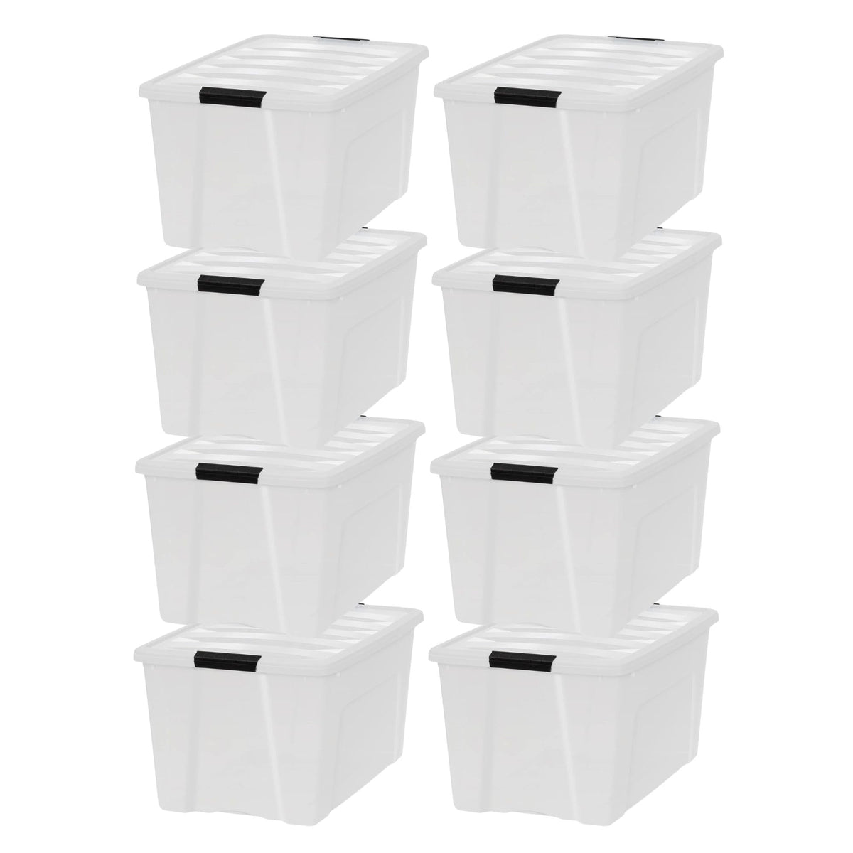 IRIS USA 72 QT Plastic Storage Box with Lid and Latches  8 Pack  BPAFree, Discreet Organizing Solution, Durable Nestable Stac