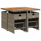 vidaXL Patio Dining Set with Cushions - 9 Piece Gray Poly Rattan Garden Furniture - Compact Storage, Washable Covers, Acacia Wood Table Top