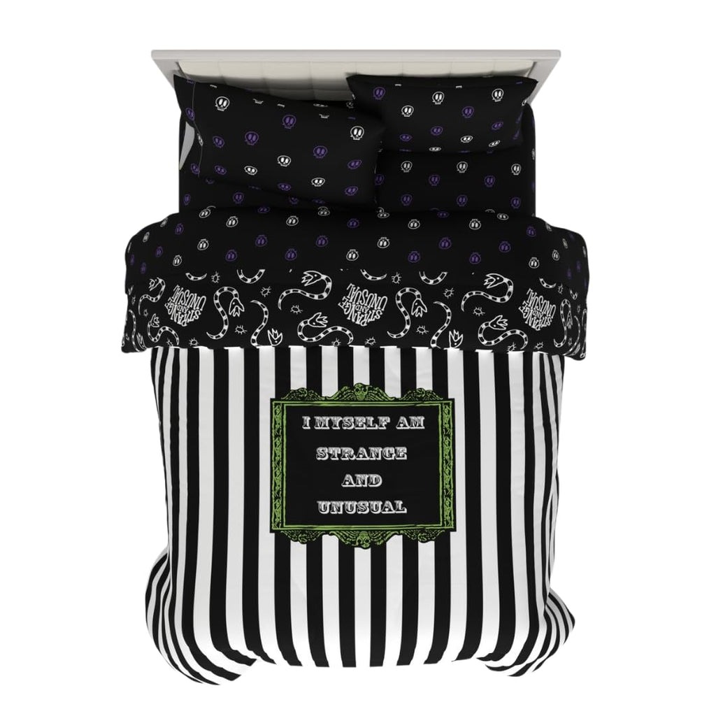 Franco Collectibles Beetlejuice Halloween Striped Comforter and Sheet Set, Full, Microfiber, Black & White