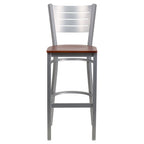 Flash Furniture HERCULES Series Silver Slat Back Metal Restaurant Barstool - Mahogany Wood Seat