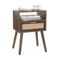 Maxsmeo Mid Century Nightstand, Rattan Side Table With Drawer, Wood Modern Bedside Table For Bedroom, Living Room And Small Spaces (Rustic Brown)