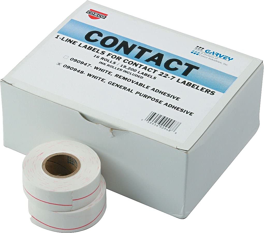 Garvey One-Line Pricemarker Labels, 7/16 X 13/16 Inches, White, 1200/Roll, 16 Rolls/Box (090948)