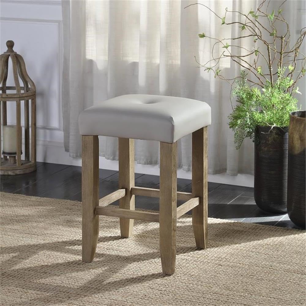 Acme Charnell Faux Leather Counter Height Stool in Gray and Oak Set of 2