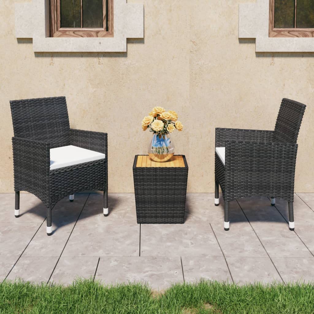 vidaXL Bistro Set 3 Piece Outdoor Garden Patio Balcony Backyard Terrace Bar Counter Seating Chair Table Home Poly Rattan and Acacia Wood - Thumbnail 3